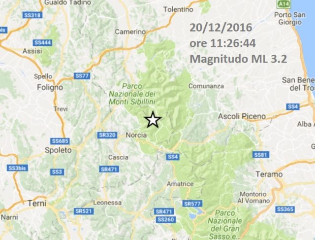 Terremoto oggi 20 dicembre 2016 - Perugia