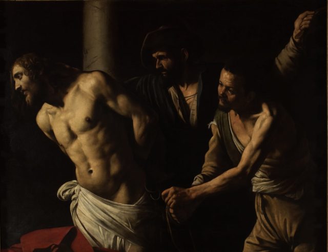 Caravaggio, Flagellazione, olio su tela del 1607, Musée des Beaux-Arts-min